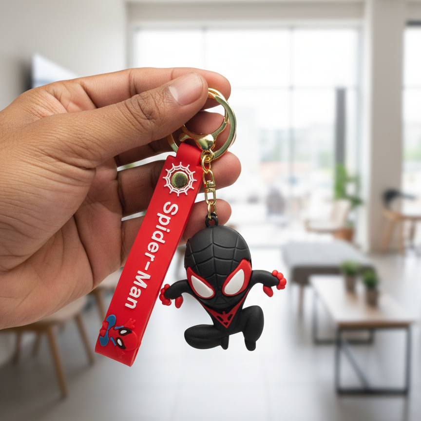 Miles Morales Spider-Man 3D Keychain | Premium Soft Rubber Superhero Keyring