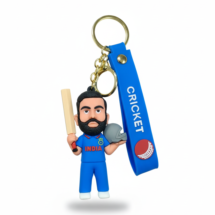 Rohit Sharma Cricket Keychain – Premium Soft Rubber 3D Character Key Chain | Cricket Fan Collectible | Bag, Bike & Key Holder Accessory