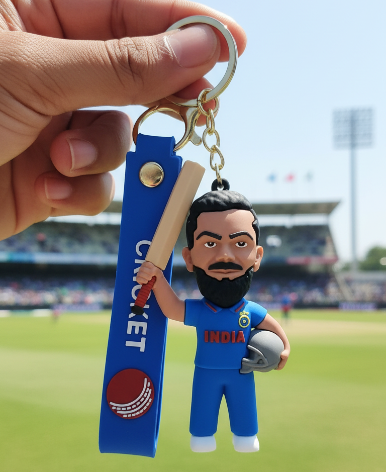 Cricket Player Virat kohli 3D Mini Figure Keychain – Blue Jersey Edition