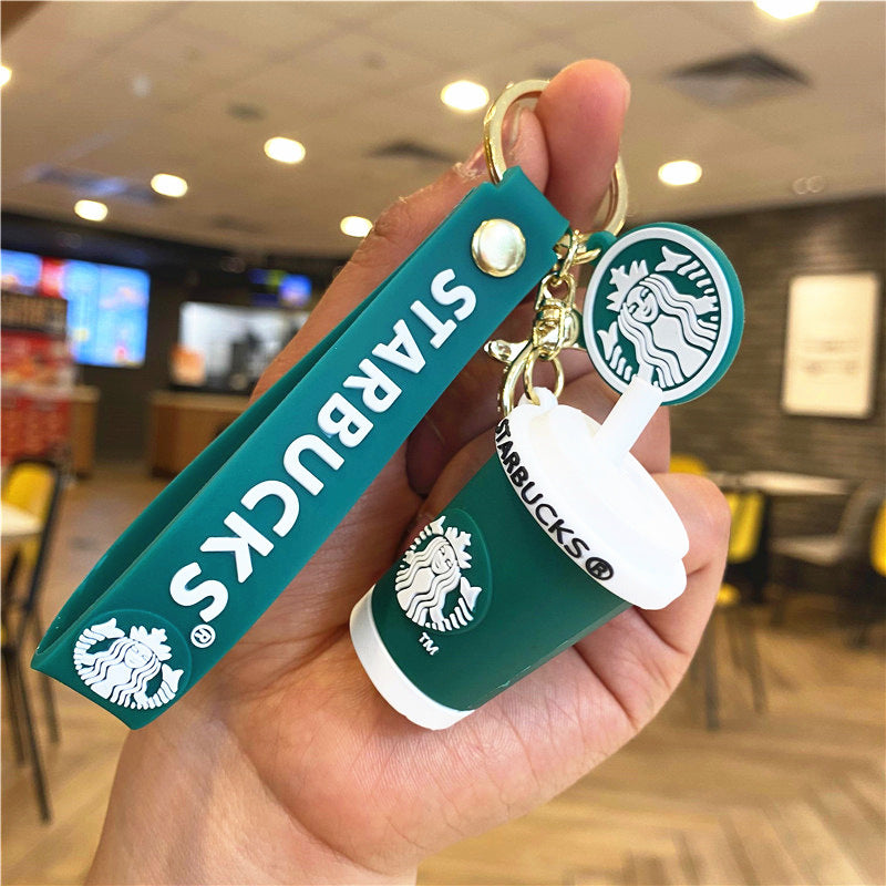 Starbucks Cup Silicone Keychain – Cute Coffee Lover Keyring with Logo Strap