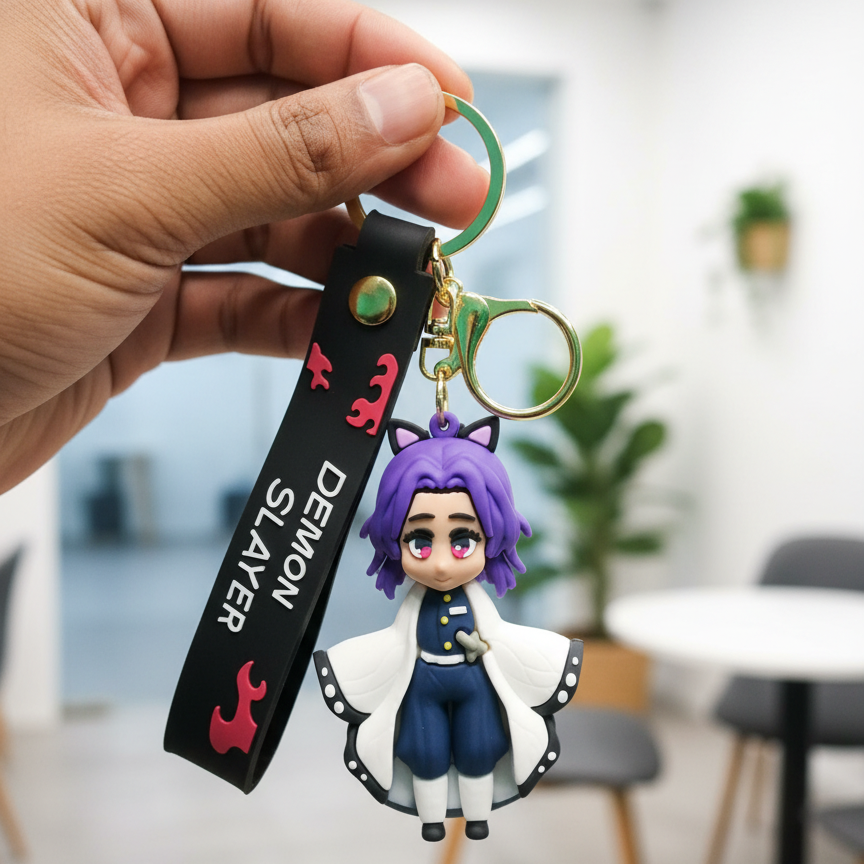 Shinobu Kocho Keychain | Demon Slayer Anime Keychain for Bags & Bikes | Premium Soft Rubber 3D Figure with Strap