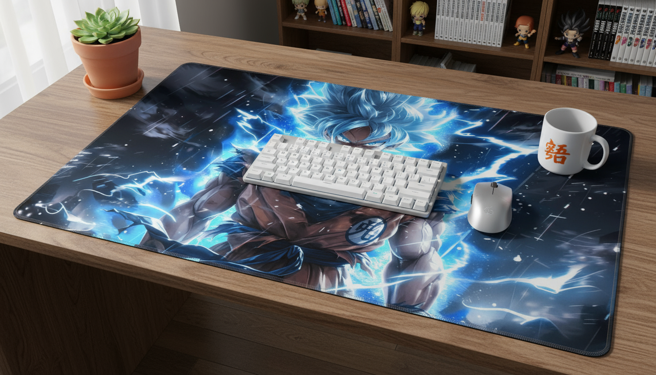 Super Saiyan Blue Desk Mat – Power Up Your Workspace