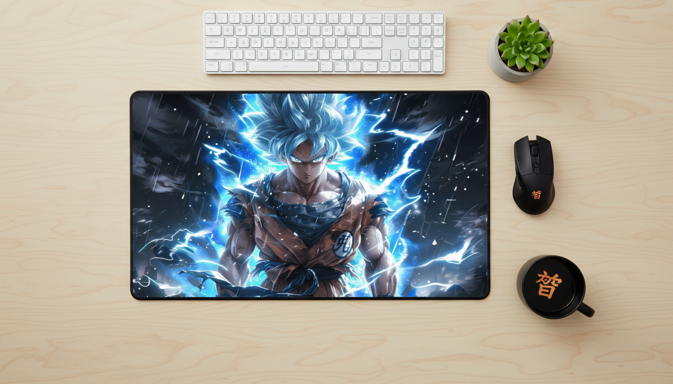 Super Saiyan Blue Desk Mat – Power Up Your Workspace
