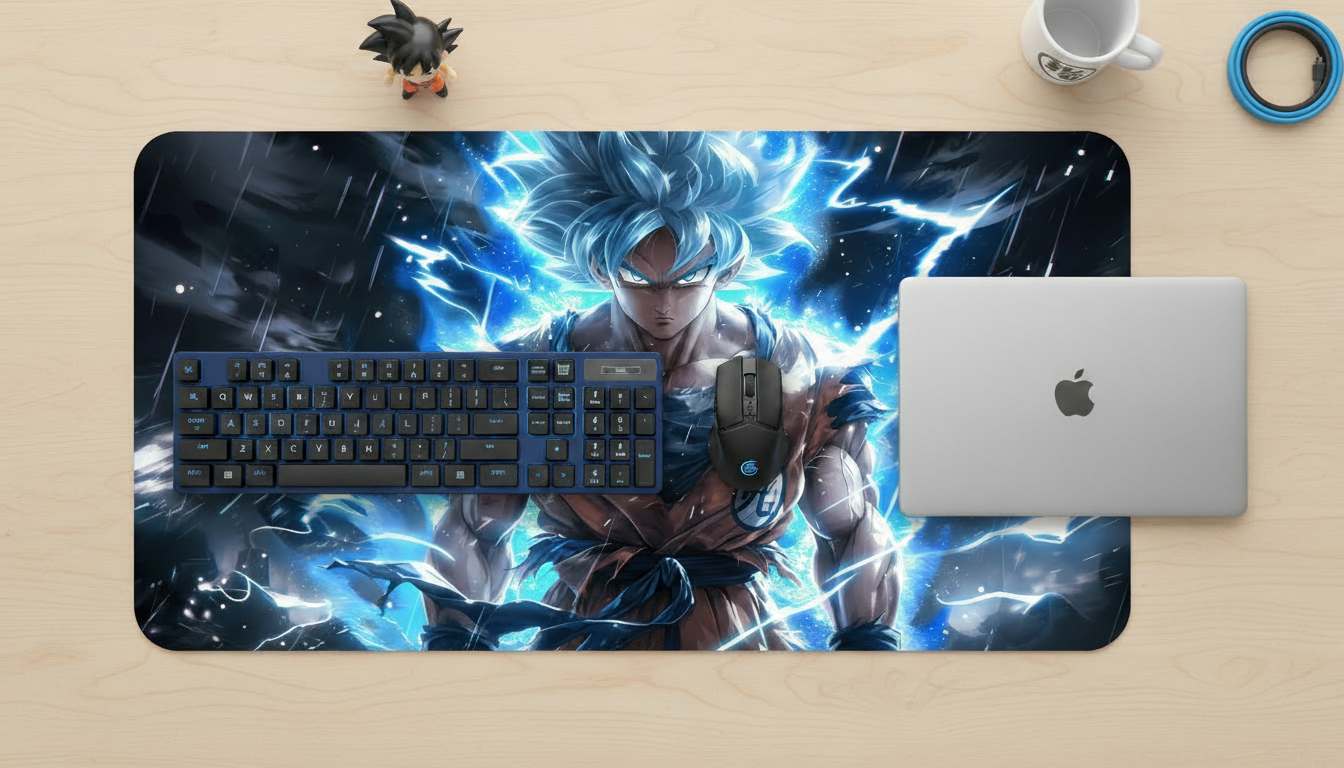 Super Saiyan Blue Desk Mat – Power Up Your Workspace