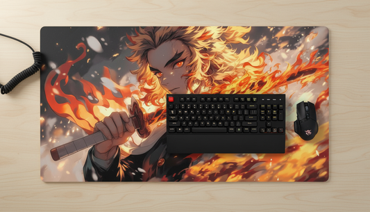 Rengoku Flame Anime Desk Mat – 13×31.5 Inches